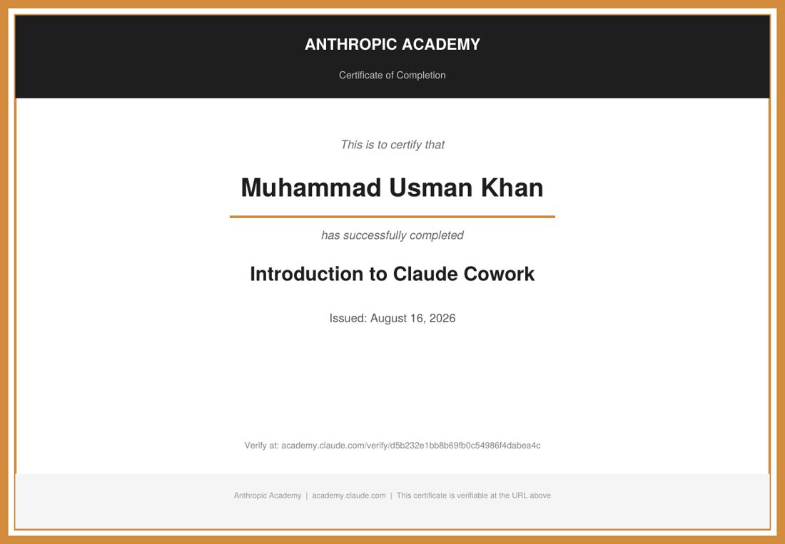 Introduction to Claude Cowork certificate