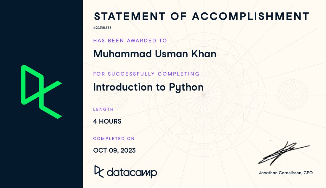 Introduction to Python certificate